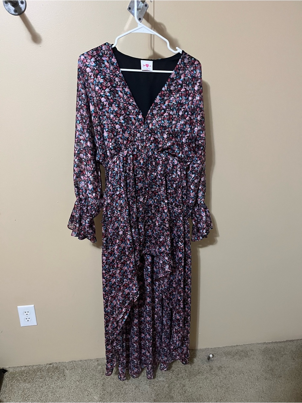 Buddy Love Black Floral V-Neck Long Sleeve Maxi Dress